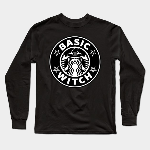 Basic Witch Halloween Coffee Pentagram Star Long Sleeve T-Shirt by btcillustration